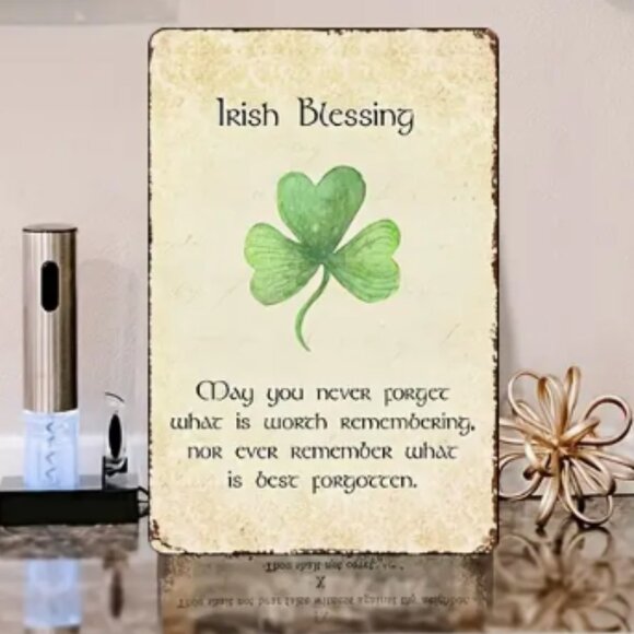 Vintage Irish Blessing Metal Sign: Rustic Shamrock Wall Decor NEW - Picture 1 of 5